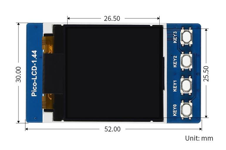 Schemat wymiarowy Pico-LCD-1.44