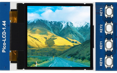 Zwiększający możliwości zestawu Raspberry Pi Pico wyświetlacz Pico-LCD-1.44 firmy Waveshare o czterech przyciskach użytkownika