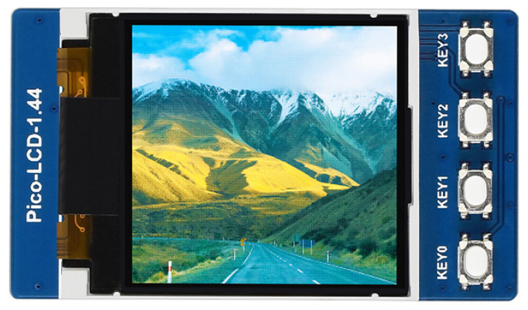 Zwiększający możliwości zestawu Raspberry Pi Pico wyświetlacz Pico-LCD-1.44 firmy Waveshare o czterech przyciskach użytkownika