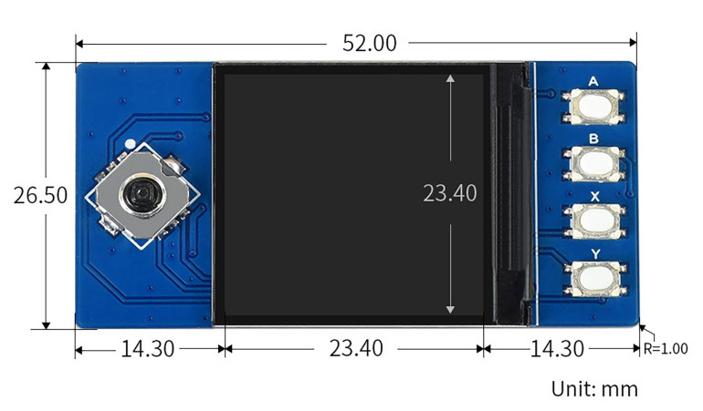 Schemat wymiarowy Pico-LCD-1.3