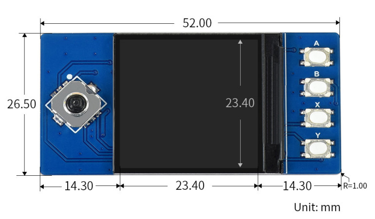 Schemat wymiarowy Pico-LCD-0.96