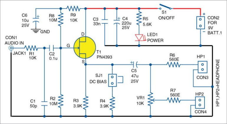 Rysunek 1. Schemat połączeń bufora audio o wysokiej impedancji