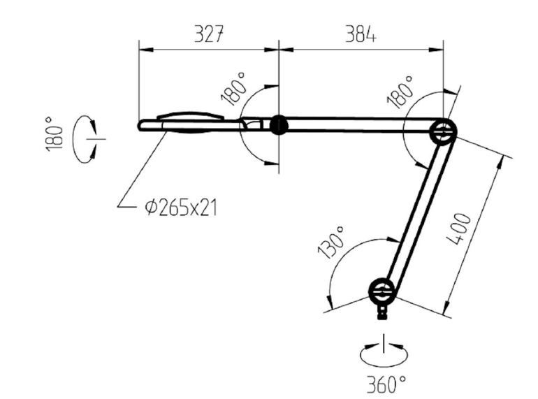 Wymiary i schemat kinematyczny lampy