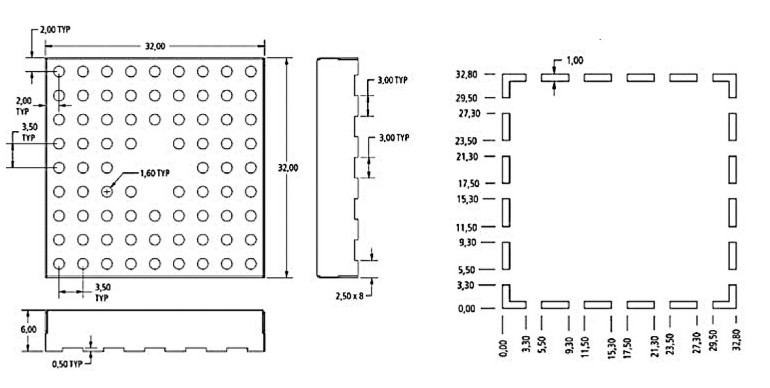Rozmiary ekranu i kształt pola lutowniczego dla modelu BMI-S-104