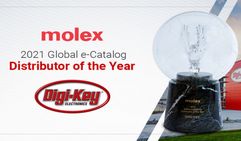 Firma Digi-Key Electronics uhonorowana tytułem «2021 Global e-Catalog Distributor of the Year» przyznanym przez firmę Molex