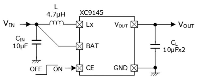 Typowy układ aplikacyjny przetwornicy XC9145
