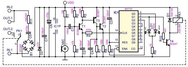 Rysunek 1. Schemat elektryczny klaskacza