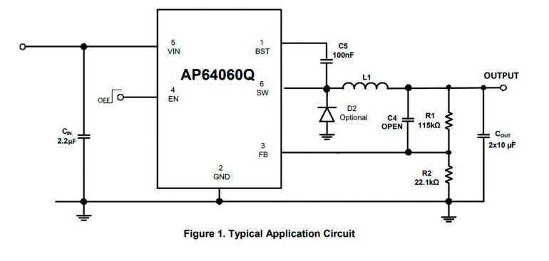 Typowy układ aplikacyjny przetwornicy  AP64060Q