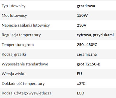 Podstawowe parametry lutownicy ATTEN ST-2150D