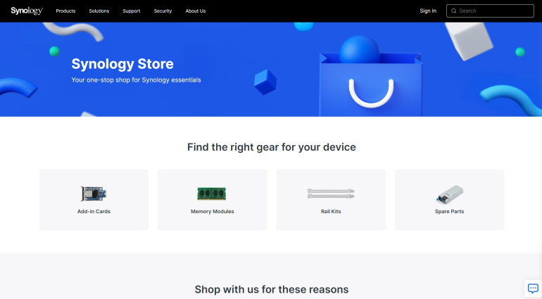 Główna strona sklepu internetowego Synology Store