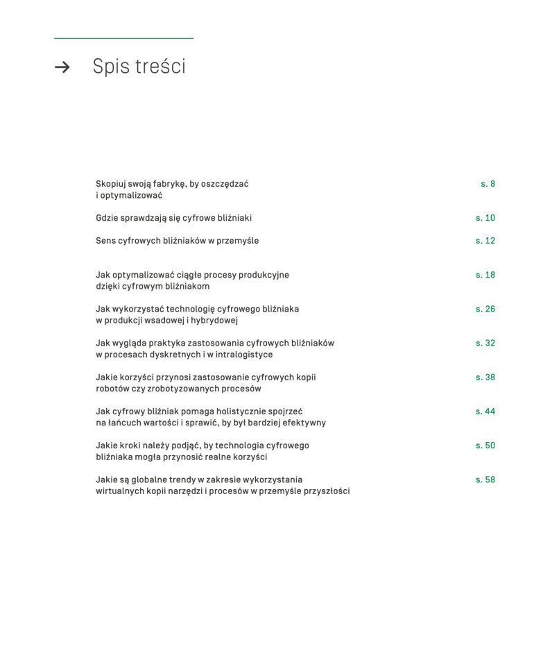 Spis treści publikacji Cyfrowy bliźniak 4.0 - Jak budować cyfrowe bazy wiedzy w przemyśle