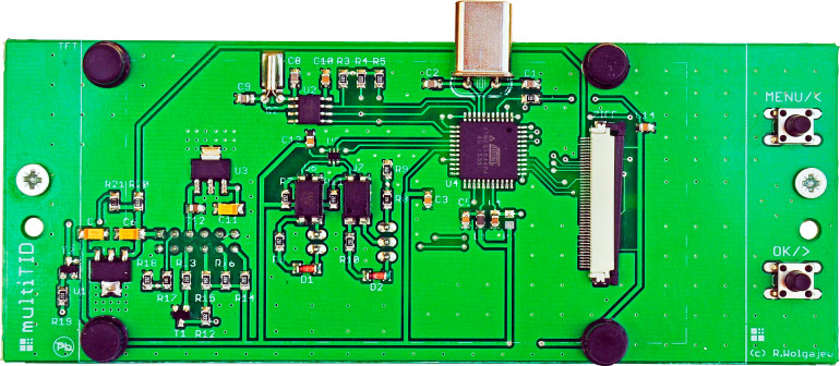 Fotografia 9. Wygląd obwodu drukowanego zmontowanego sterownika multiTID od strony elementów (bez wyświetlacza TFT)