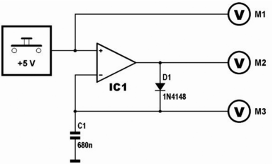 Podstawowy schemat detektora szczytowego (© 2017 Jos Verstraten)