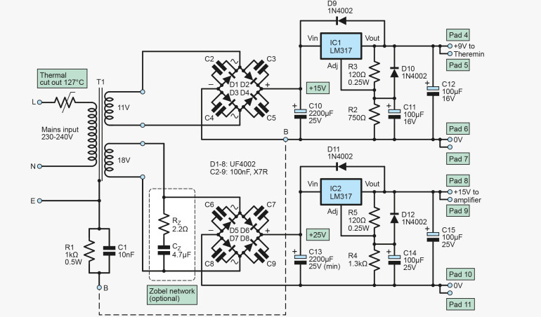 Niskoszumny zasilacz do Theremina, część 2