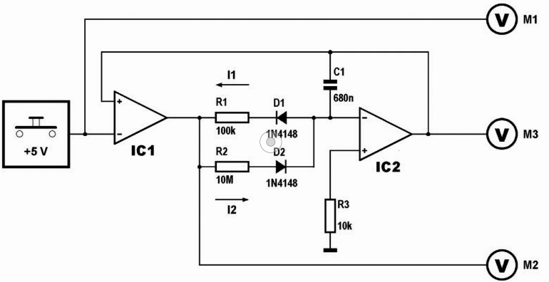 Schemat idealnego detektora szczytowego