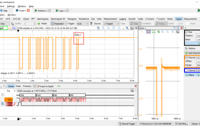 «Scope to Digital» - interpretacja wejściowych sygnałów analogowych jako sygnałów cyfrowych w oprogramowaniu WaveForms 3.21.2