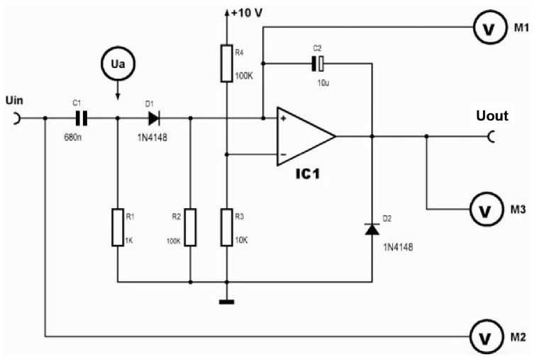 Rysunek 2. Podstawowy schemat multiwibratora monostabilnego z op-ampem 741
