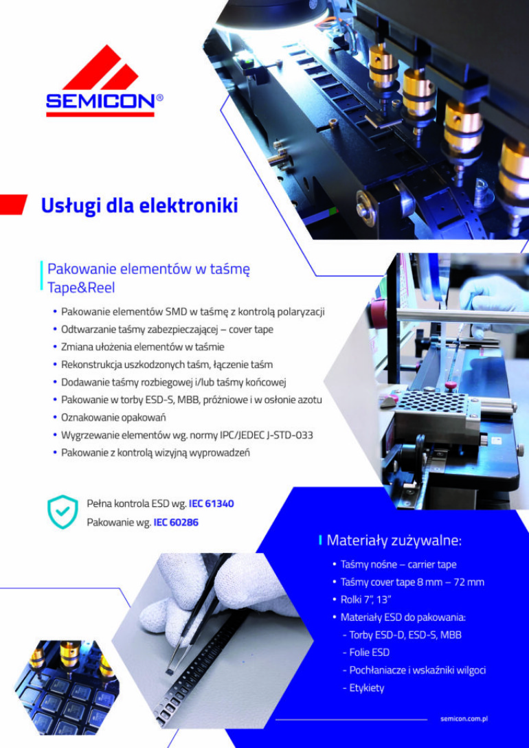 Dedykowane elektronice usługi Semicon, w tym pakowanie elementów w taśmę Tape&Reel