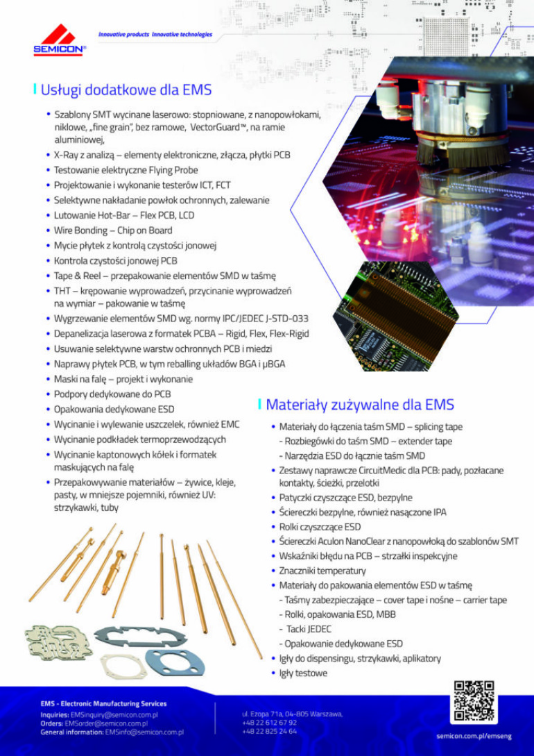 Dedykowane elektronice usługi Semicon, w tym pakowanie elementów w taśmę Tape&Reel