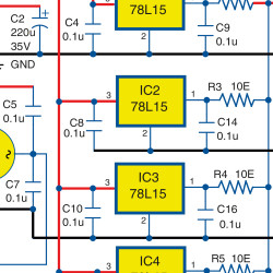 Niskoszumny zasilacz z czterema stabilizatorami połączonymi równolegle