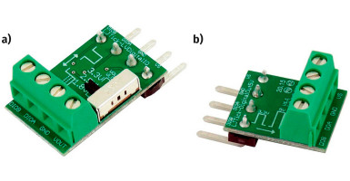 Fotografia 1. PLJTick-LVDigitalIO - dwukierunkowy konwerter logiki 3,3 V na 2,5 V lub 1,8 V (a); LJTick-DigitalOut5V - konwerter poziomu wyjść cyfrowych z 3,3 V na 5 V (b)