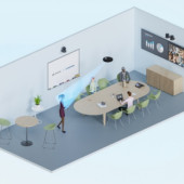 Mikrofon sufitowy Sennheiser TeamConnect Ceiling M wspierany przez Crestron Automate VX