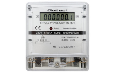 Uniwersalny, jednofazowy licznik energii 50888 firmy Qoltec z cyfrowym wyświetlaczem poboru mocy
