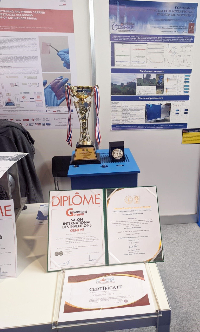 Fotografia 1. Nagrody otrzymane przez firmę Elproma na targach International Exhibition of Inventions w Genewie