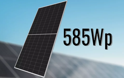Firma Sharp Electronics przedstawia dwustronny, prostokątny moduł fotowoltaiczny NB-JD585 o mocy 585 W