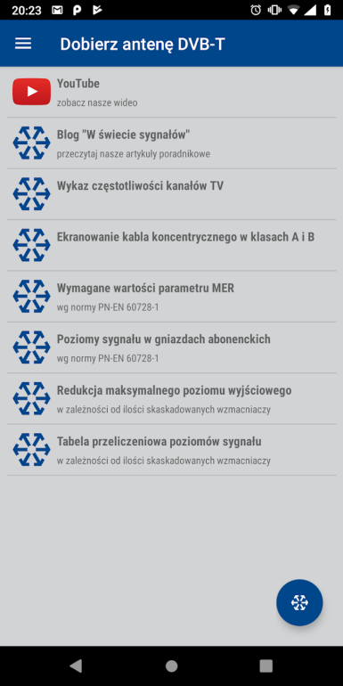 Widok aplikacji Dobierz antenę DVB-T2