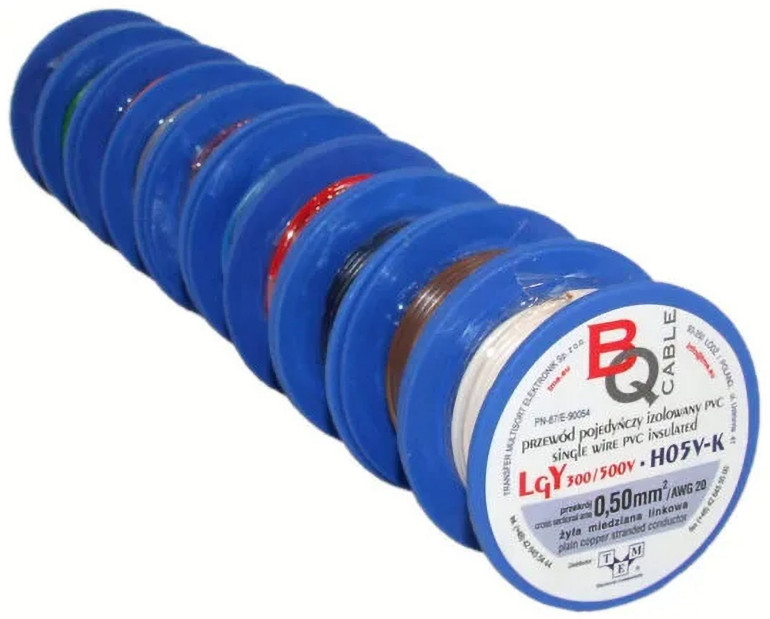 Fotografia 3. Przykładowy zestaw 10 szpulek z przewodami jednożyłowymi