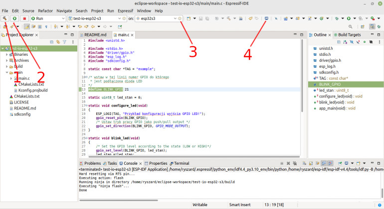 Rysunek 1. Widok okna głównego środowiska Espressif-IDE