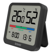 Wyposażony w zegar monitor temperatury i wilgotności CT-01/B firmy Savio
