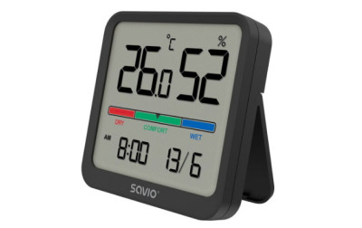 Wyposażony w zegar monitor temperatury i wilgotności CT-01/B firmy Savio
