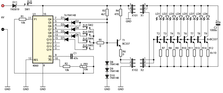 Rysunek 1. Schemat ideowy układu stroboskopu dyskotekowego LED