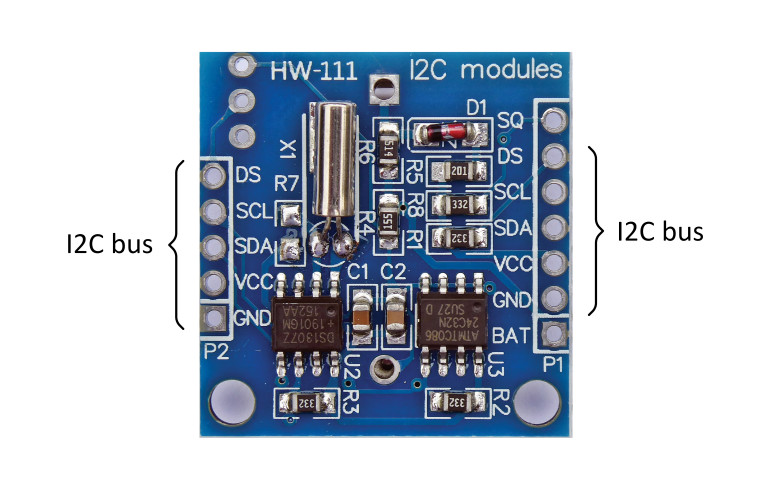 Rysunek 7.1. Tani moduł zegara czasu rzeczywistego (RTC) do użytku z szeroką gamą mikrokomputerów i mikrokontrolerów z interfejsem I²C
