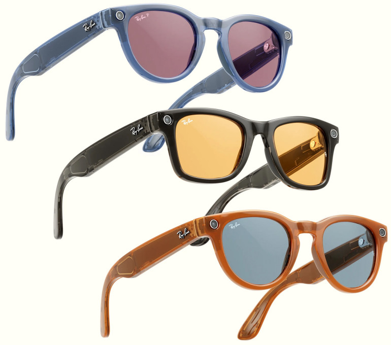 Fotografia 5. Meta Ray-Ban Smart Glasses w kilku wersjach kolorystycznych. Wariantów jest więcej, ale szkła fotochromowe ciemnieją tylko wtedy, gdy są wystawione na bezpośrednie promieniowanie ultrafioletowe