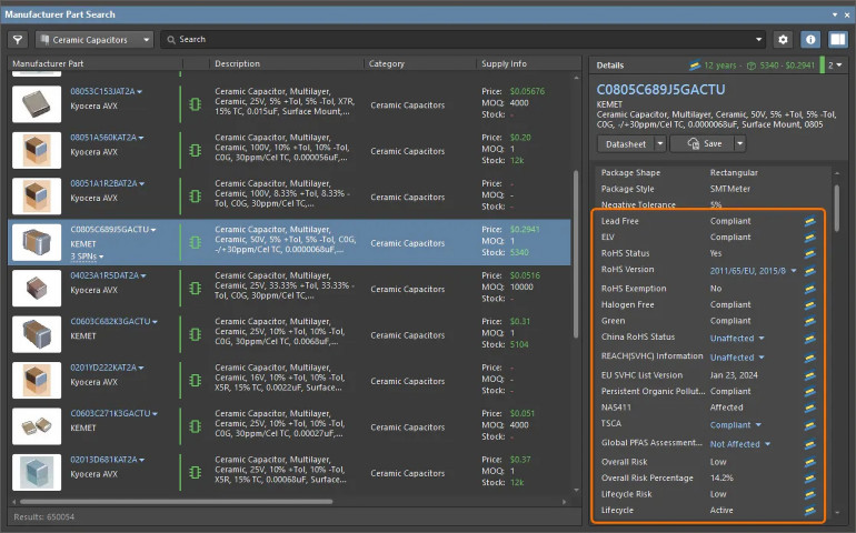 Rysunek 3. SiliconExpert Integration pozwala na szybkie sprawdzanie m.in. rynkowego statusu poszczególnych komponentów