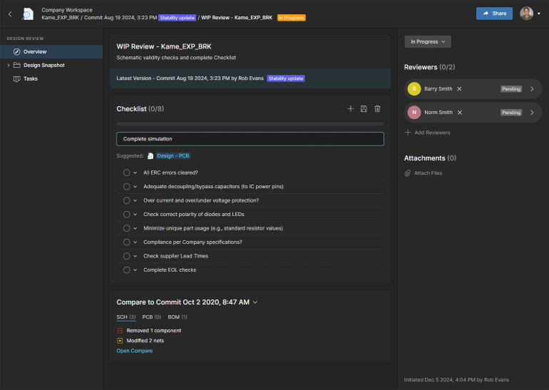 Rysunek 5. Design Review zapewnia wszystkim osobom powiązanym z projektem możliwość przeprowadzania uporządkowanych przeglądów projektu w Workspace