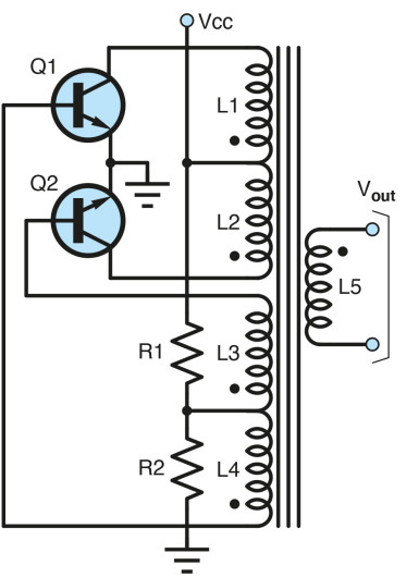 Rysunek 1. Układ podstawowy przetwornicy Royera