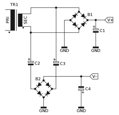Rysunek 3. Rozwiązanie stosowane w przypadku klasycznego zasilacza z mostkiem Graetza