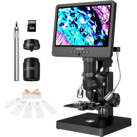 Mikroskop cyfrowy z ekranem 10 cali, powiększenie do 5000×, 5 obiektywów i endoskop, ANDONSTAR AD269S-M