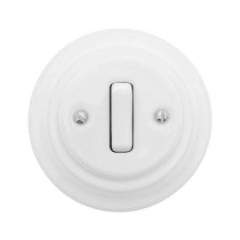 Włącznik światła pojedynczy ceramiczny, okrągły z ramką, podtynkowy biały Ceramic Loft CLK-PK-101W