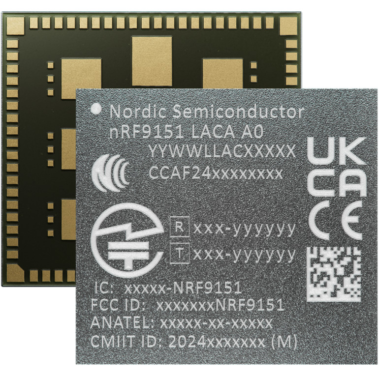 Fotografia 2. Moduł nRF9151 z potężnym, 64-megahercowym procesorem ARM Cortex-M33 przetwarza pomiary środowiskowe, takie jak temperatura, ciśnienie, przyspieszenie i wilgotność, a następnie przesyła je do chmury za pomocą modemu wielomodowego
