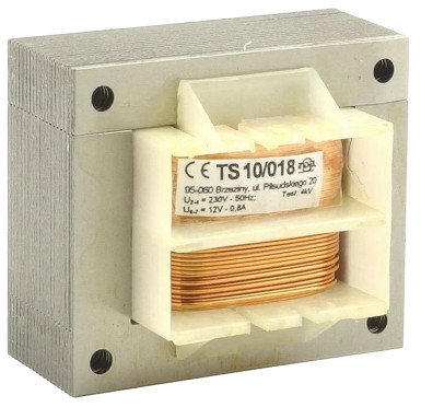 Fotografia 1. Transformator małej mocy 10 VA, 230 V–12 V/0,8 A (TS10/018)