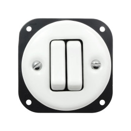 Włącznik światła podwójny ceramiczny, okrągły podtynkowy biały Ceramic Loft, CLK-P-103W