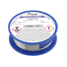 Cyna lutownicza z topnikiem SW26 1 mm, spoiwo Sn60Pb40 Cynel 100 g, CYNA 1/100
