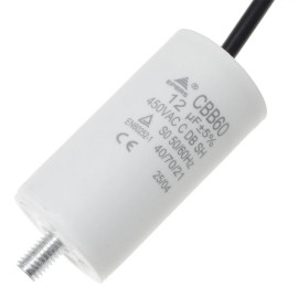 Kondensator rozruchowy do silnika 12 uF 450 VAC, przewody 15 cm, 35×65 mm, EPERS CBB60-P-12UF