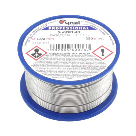 Cyna lutownicza z topnikiem SW26 - 1 mm - spoiwo Sn60Pb40 Cynel 250 g, CYNA 1/250