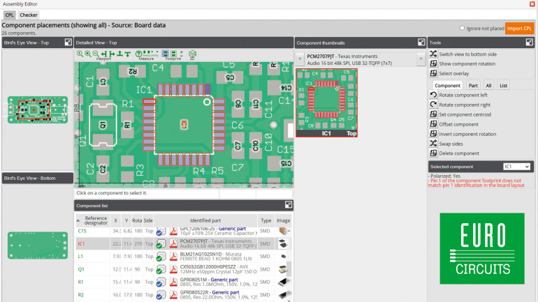 Rysunek 3. Narzędzie Visualizer Tool Assembly Checker rozpoznaje komponenty o odwrotnej polaryzacji; w tym przypadku błędna jest pozycja pinu nr 1